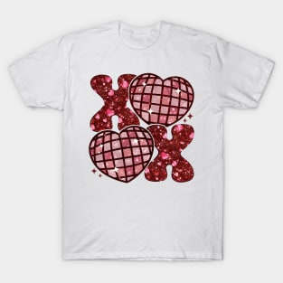 XoXo Heart Sequins Glitter, Valentine’s Day, Lover, Faux Embroidery T-Shirt